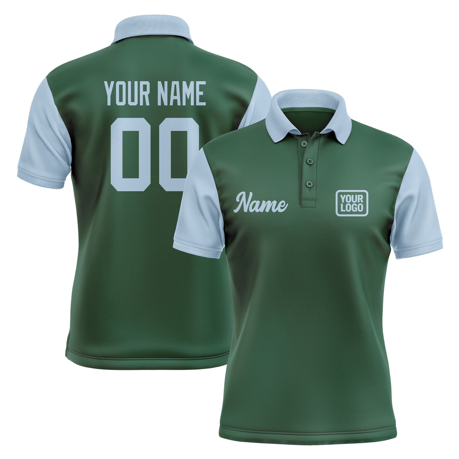 Custom Green Light Blue Short-Sleeve Polo Shirt PO050808B108