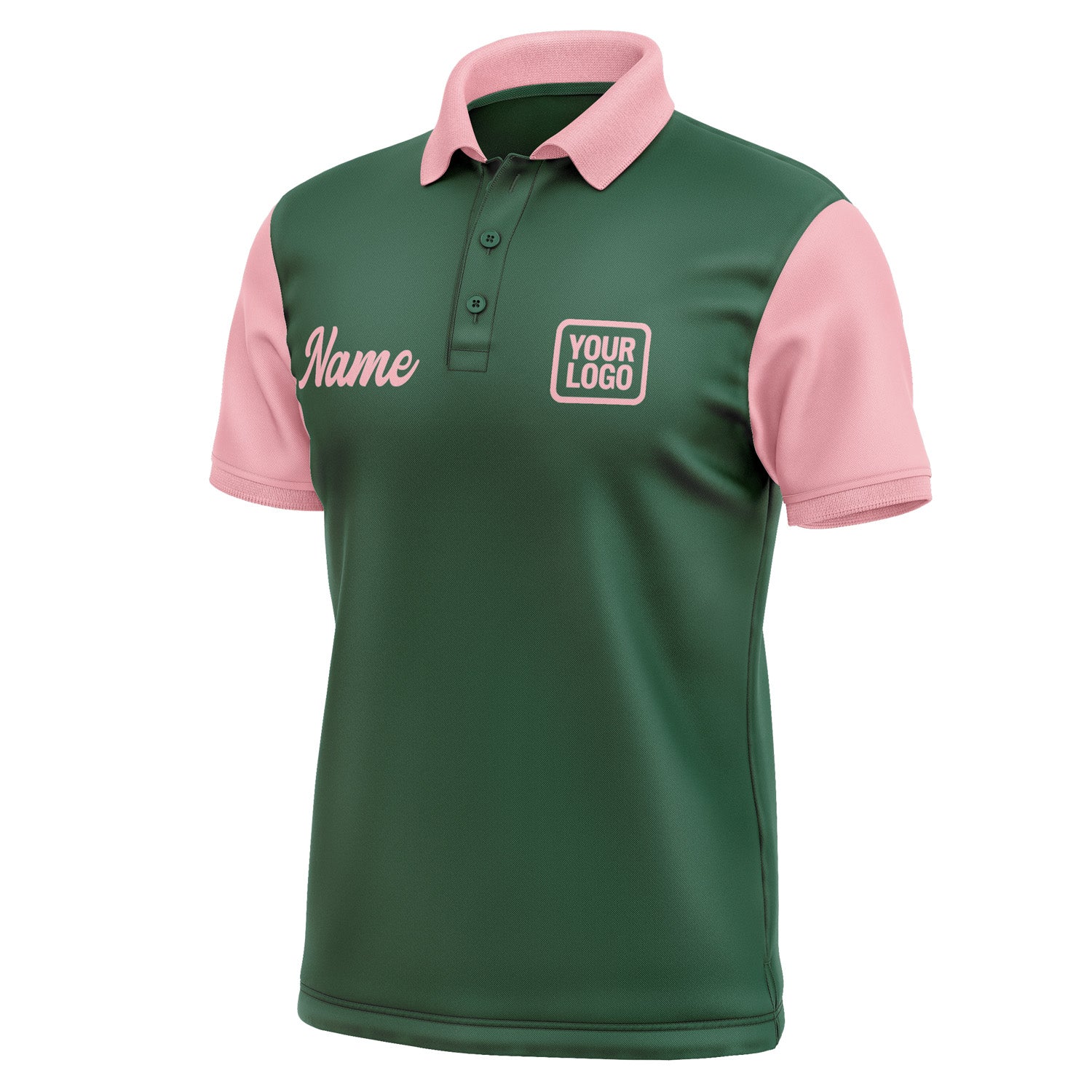 Custom Green Light Pink Short-Sleeve Polo Shirt PO052121B121