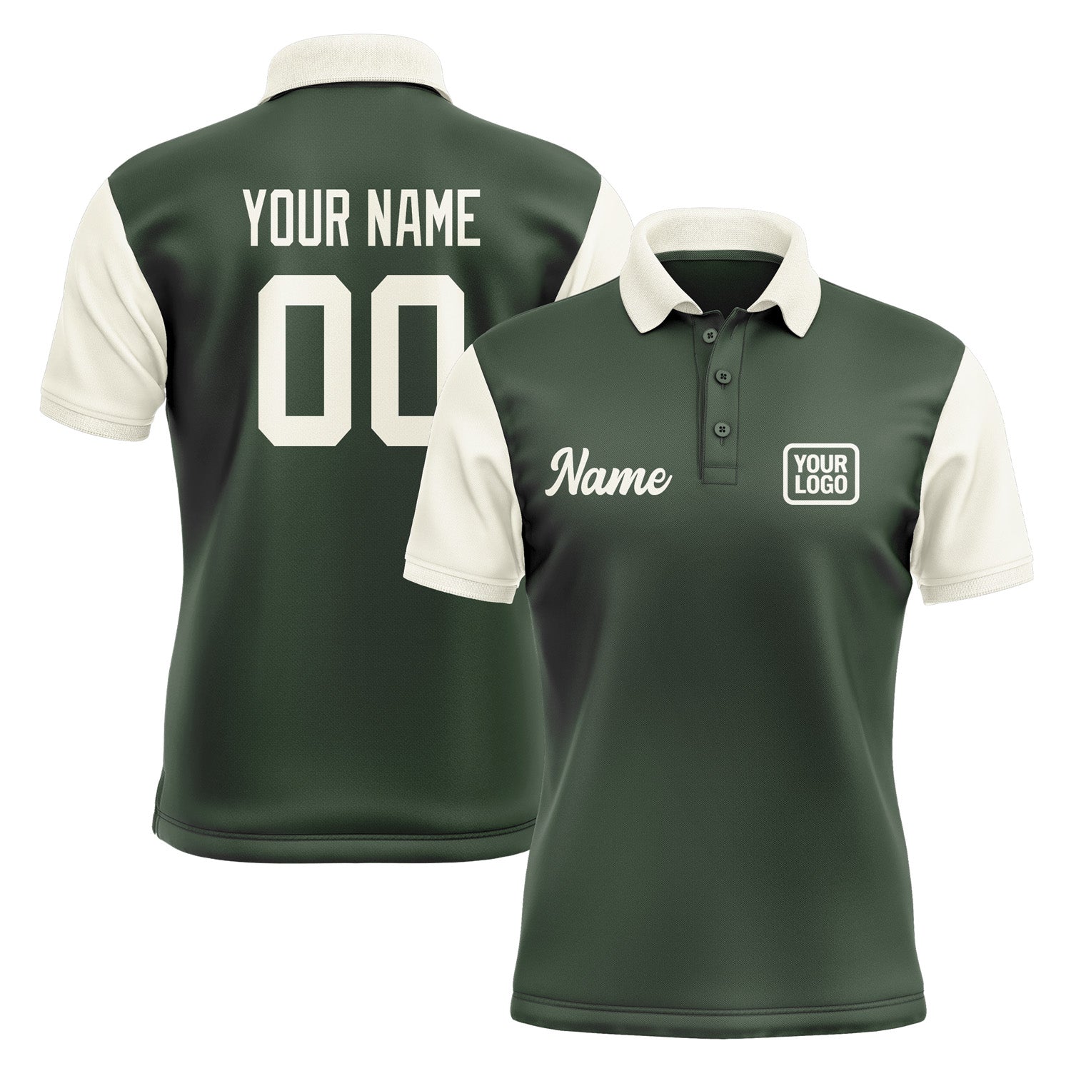 Custom Dark Green Cream Short-Sleeve Polo Shirt PO060303B103
