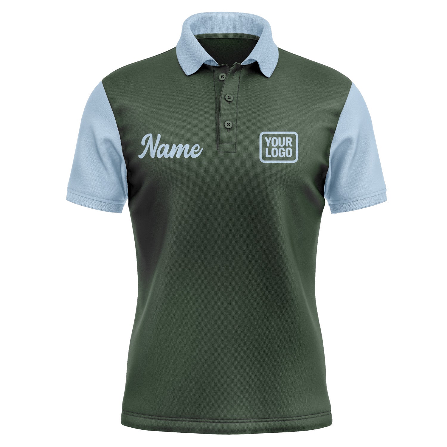 Custom Dark Green Light Blue Short-Sleeve Polo Shirt PO060808B108