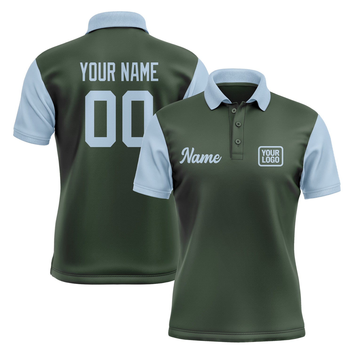 Custom Dark Green Light Blue Short-Sleeve Polo Shirt PO060808B108