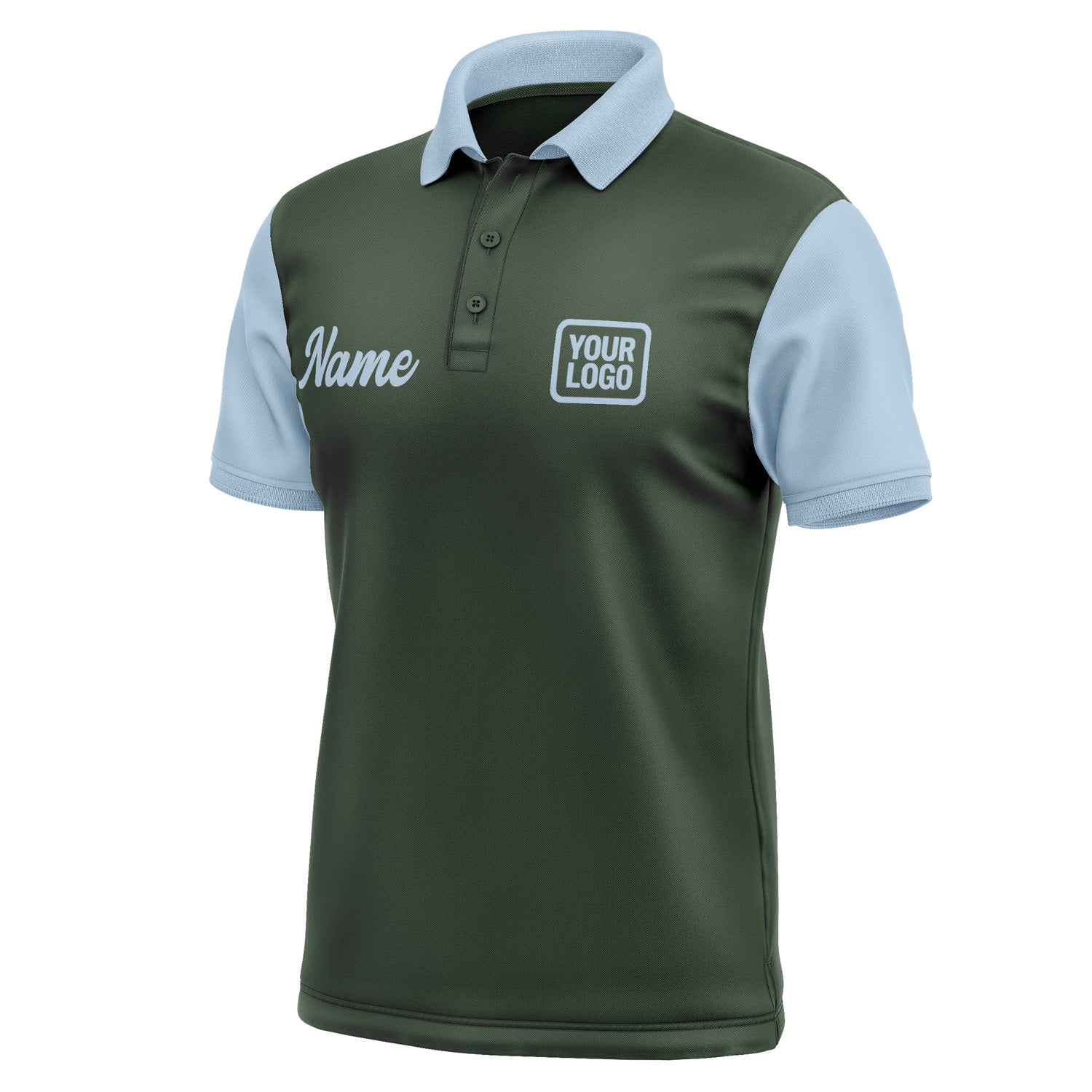 Custom Dark Green Light Blue Short-Sleeve Polo Shirt PO060808B108