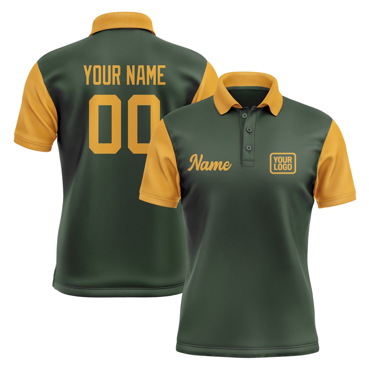 Custom Dark Green Yellow Short-Sleeve Polo Shirt PO061919B119