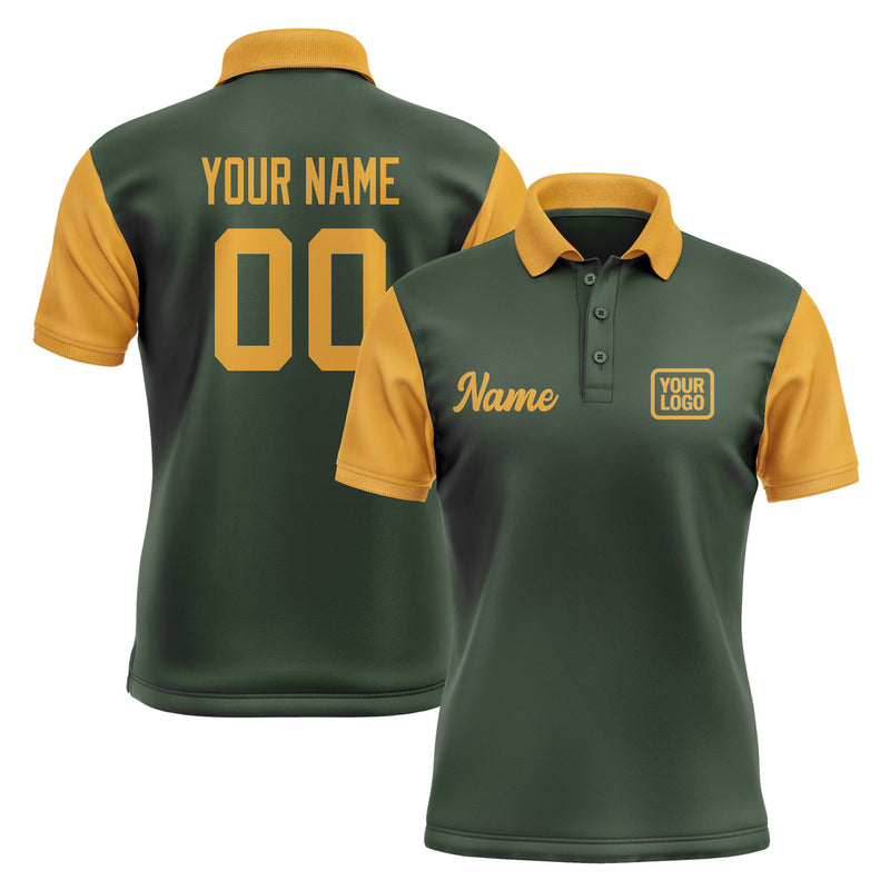 Custom Dark Green Yellow Short-Sleeve Polo Shirt PO061919B119