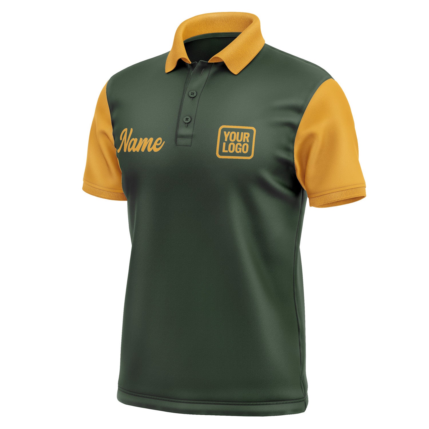 Custom Dark Green Yellow Short-Sleeve Polo Shirt PO061919B119