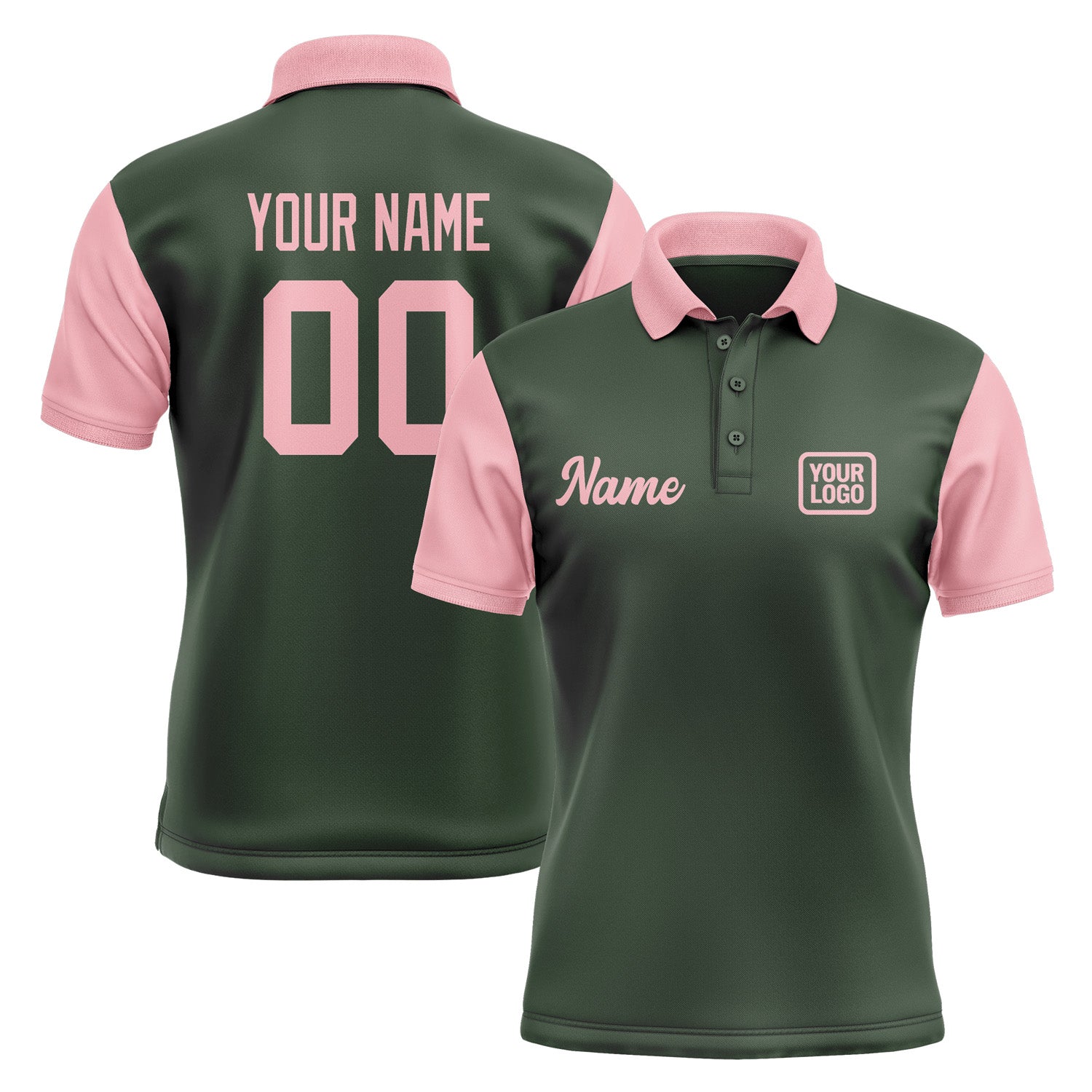 Custom Dark Green Light Pink Short-Sleeve Polo Shirt PO062121B121