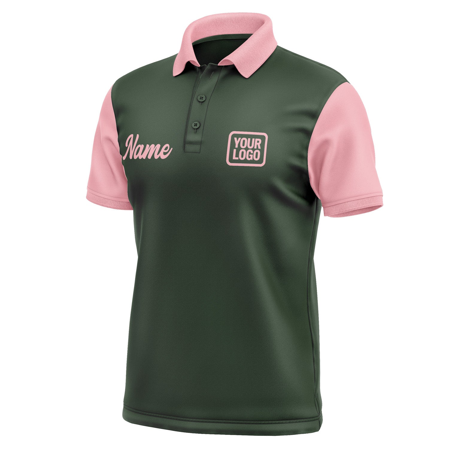 Custom Dark Green Light Pink Short-Sleeve Polo Shirt PO062121B121