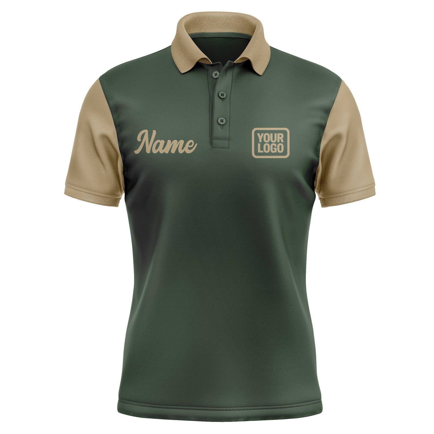 Custom Dark Green Light Khaki Short-Sleeve Polo Shirt PO062525B125