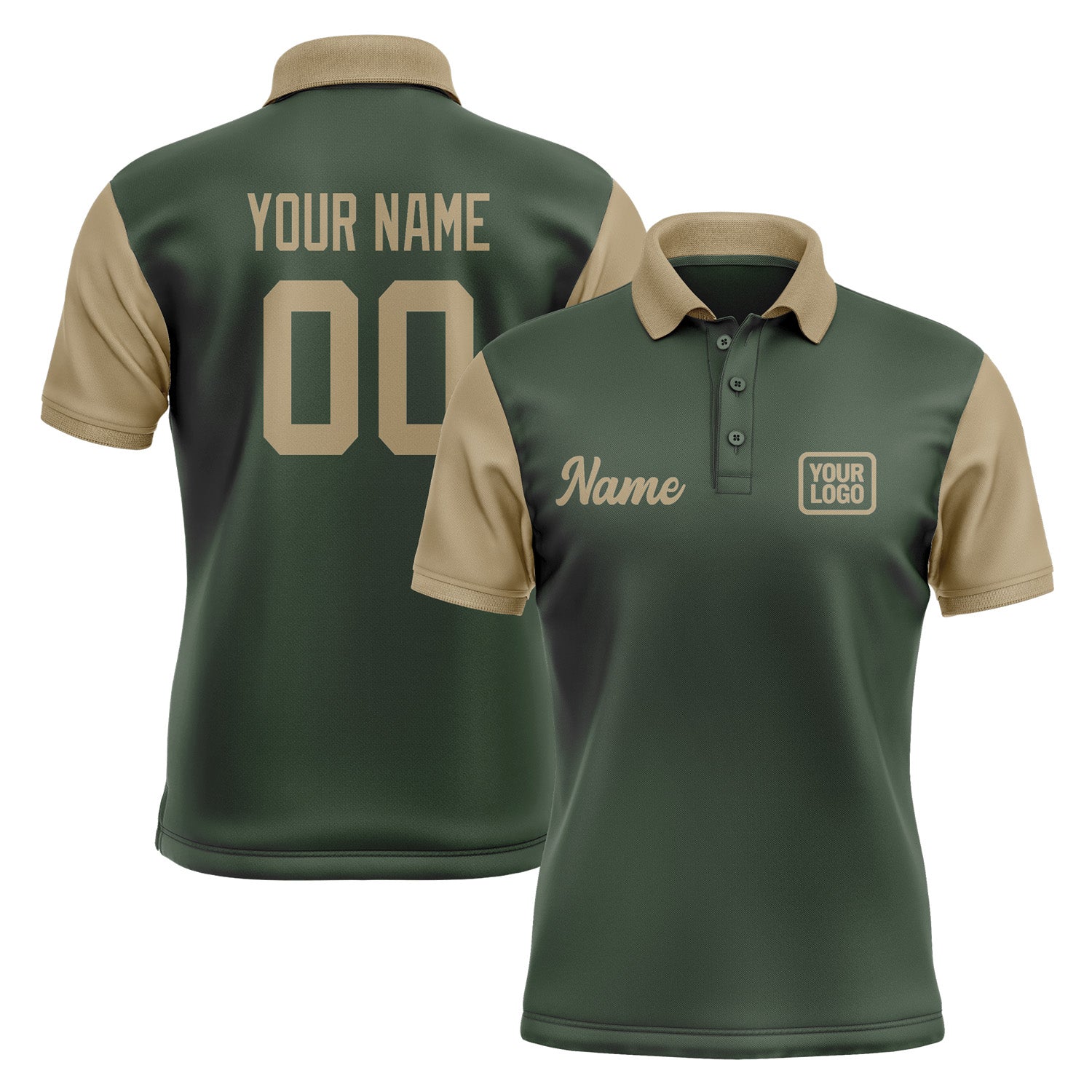 Custom Dark Green Light Khaki Short-Sleeve Polo Shirt PO062525B125
