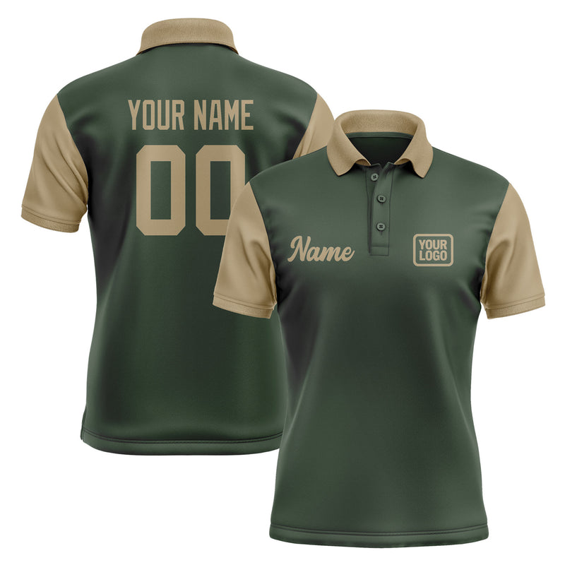 Custom Dark Green Light Khaki Short-Sleeve Polo Shirt PO062525B125