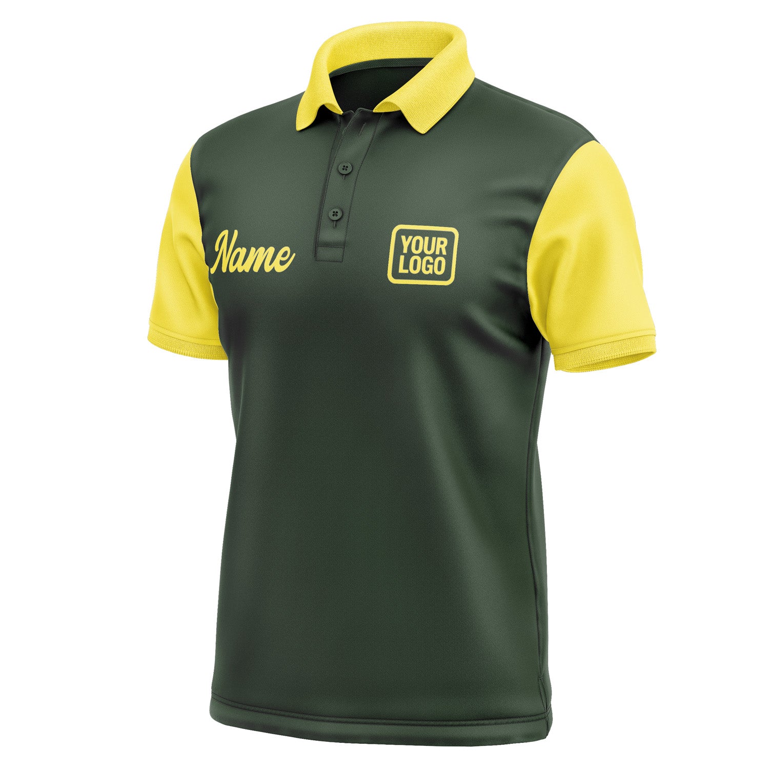 Custom Dark Green Light Yellow Short-Sleeve Polo Shirt PO062626B126