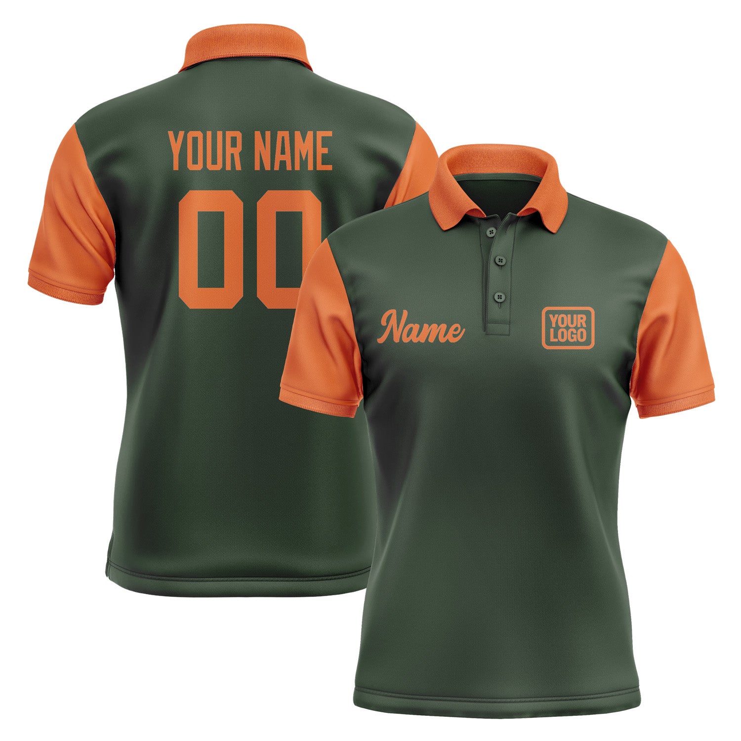 Custom Dark Green Orange Short-Sleeve Polo Shirt PO062828B128
