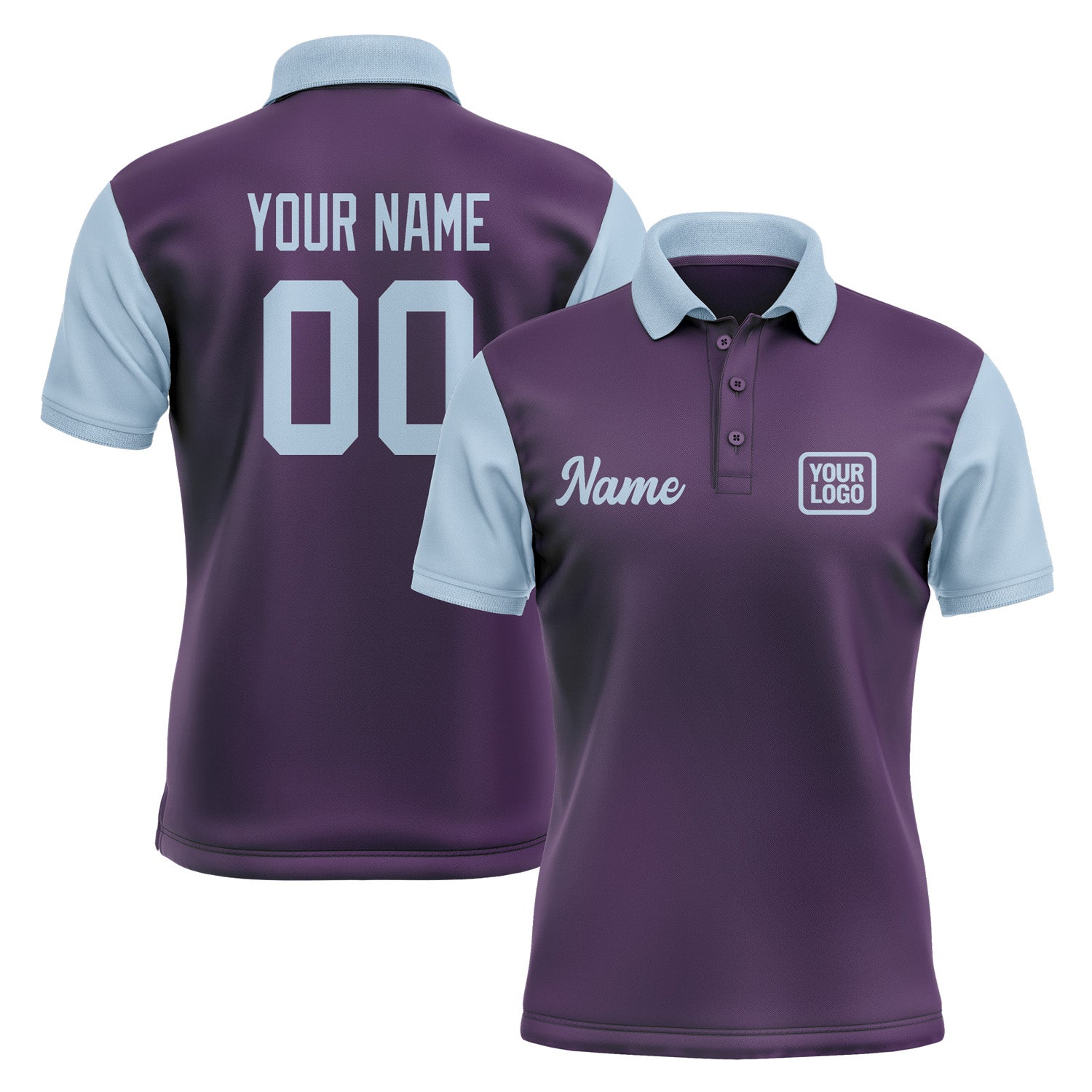 Custom Purple Light Blue Short-Sleeve Polo Shirt PO070808B108