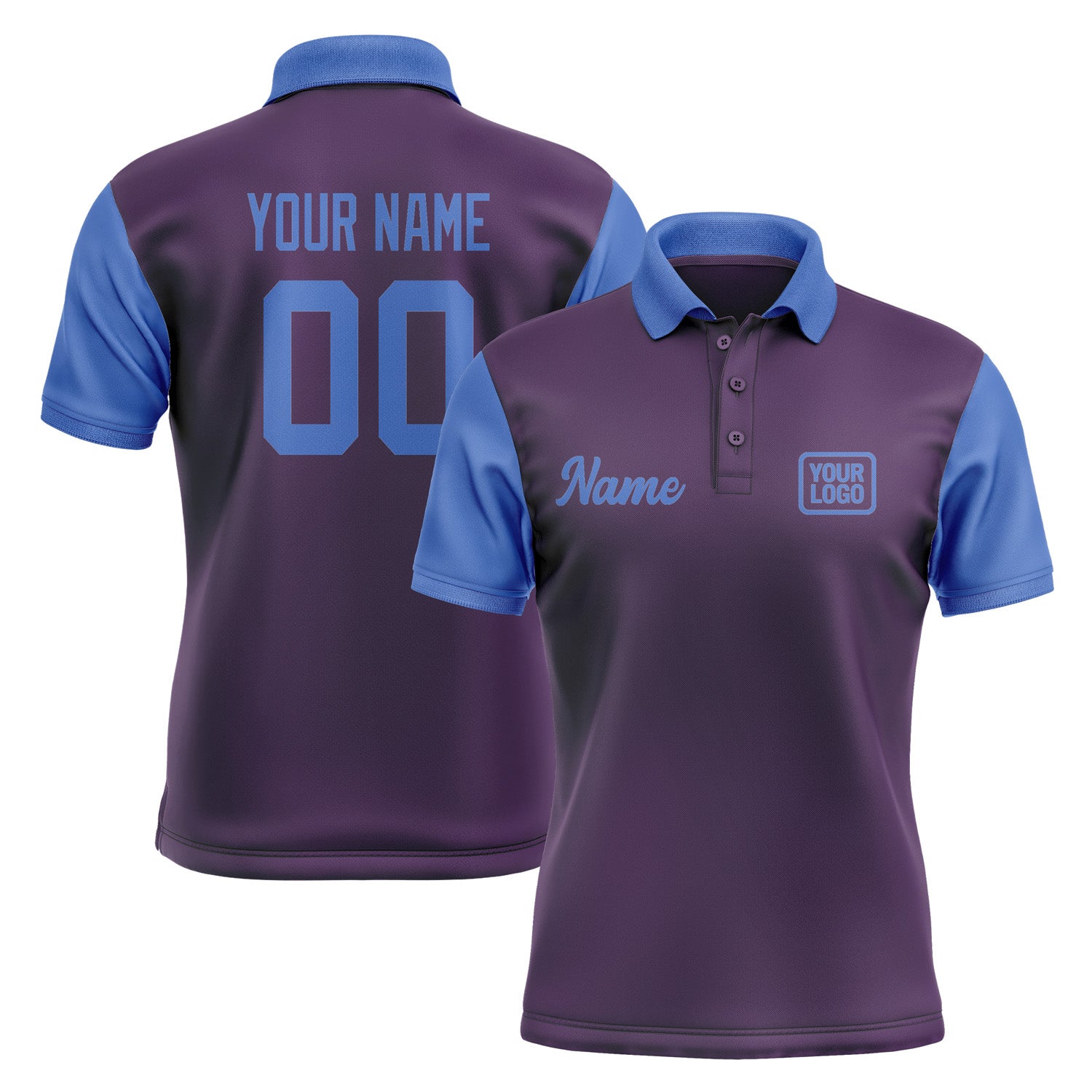 Custom Purple Sky Blue Short-Sleeve Polo Shirt PO070909B109