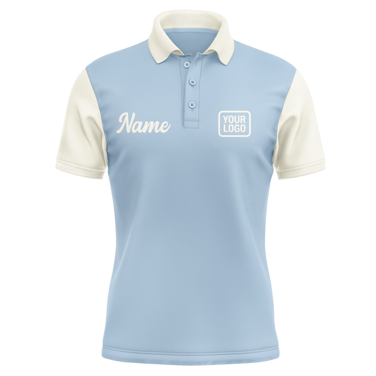 Custom Light Blue Cream Short-Sleeve Polo Shirt PO080303B103