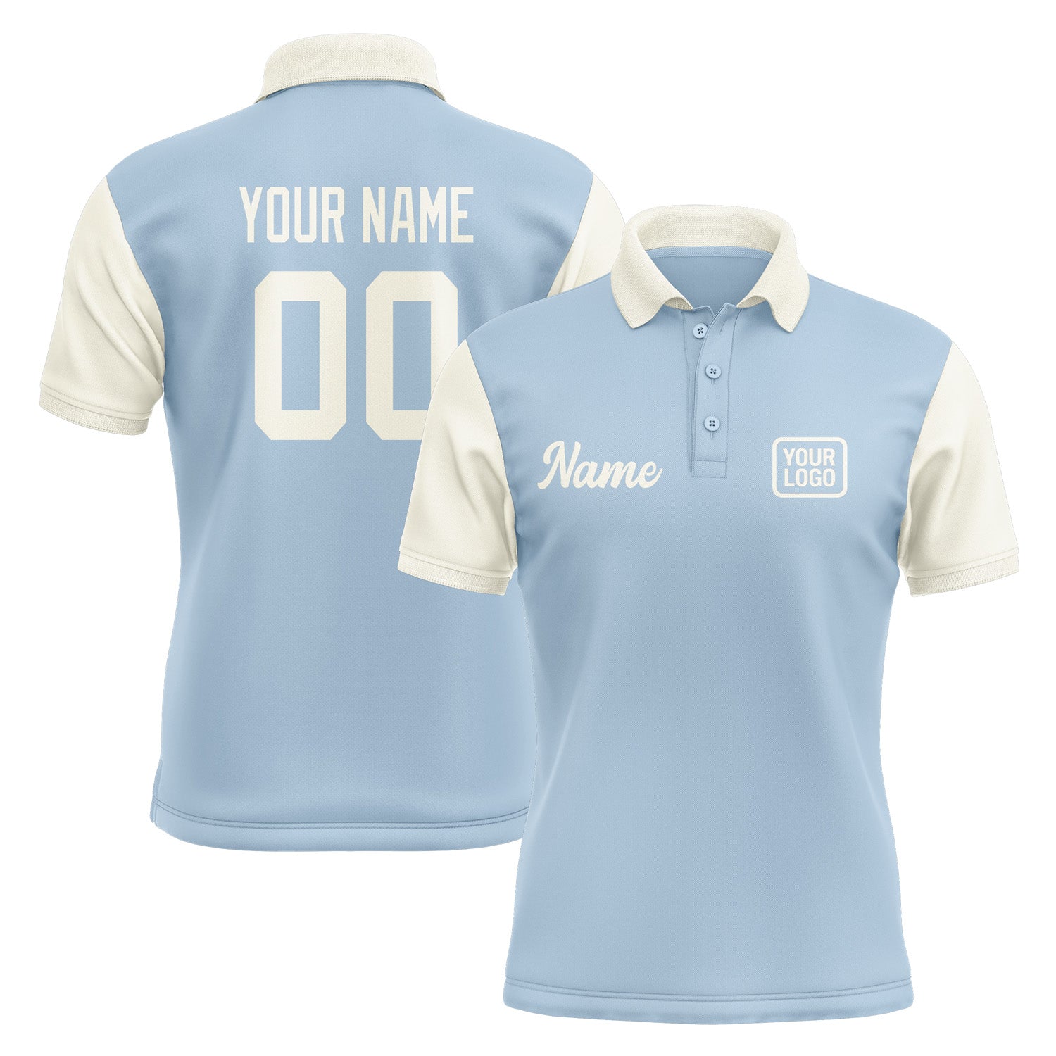 Custom Light Blue Cream Short-Sleeve Polo Shirt PO080303B103