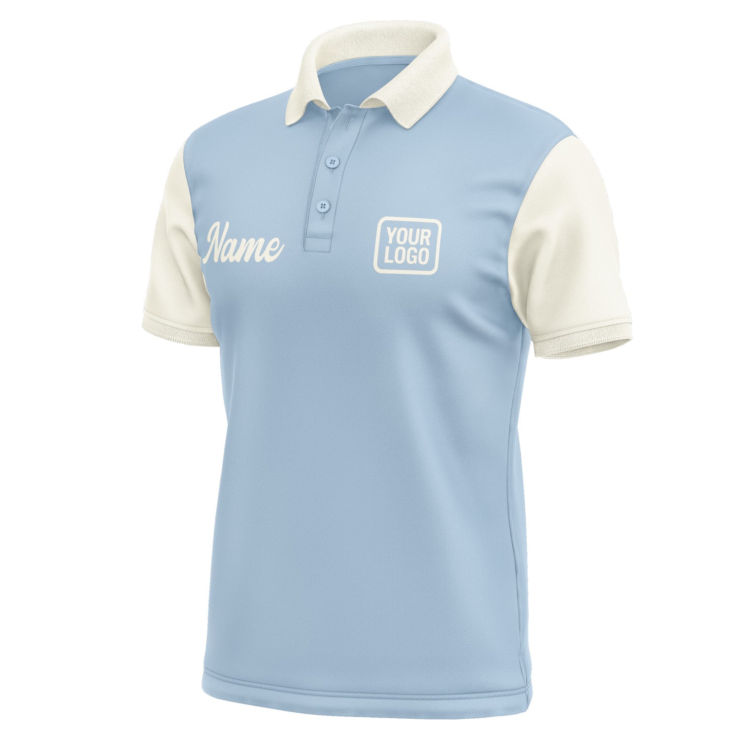 Custom Light Blue Cream Short-Sleeve Polo Shirt PO080303B103