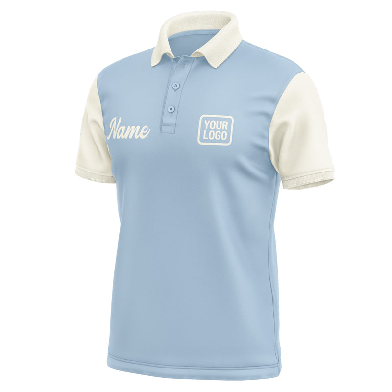 Custom Light Blue Cream Short-Sleeve Polo Shirt PO080303B103