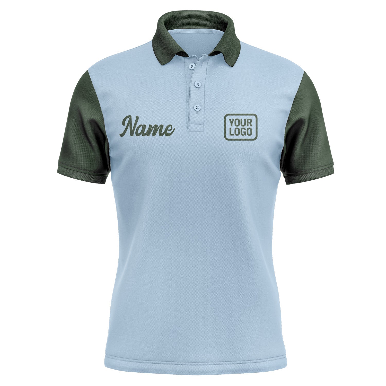 Custom Light Blue Dark Green Short-Sleeve Polo Shirt PO080606B106