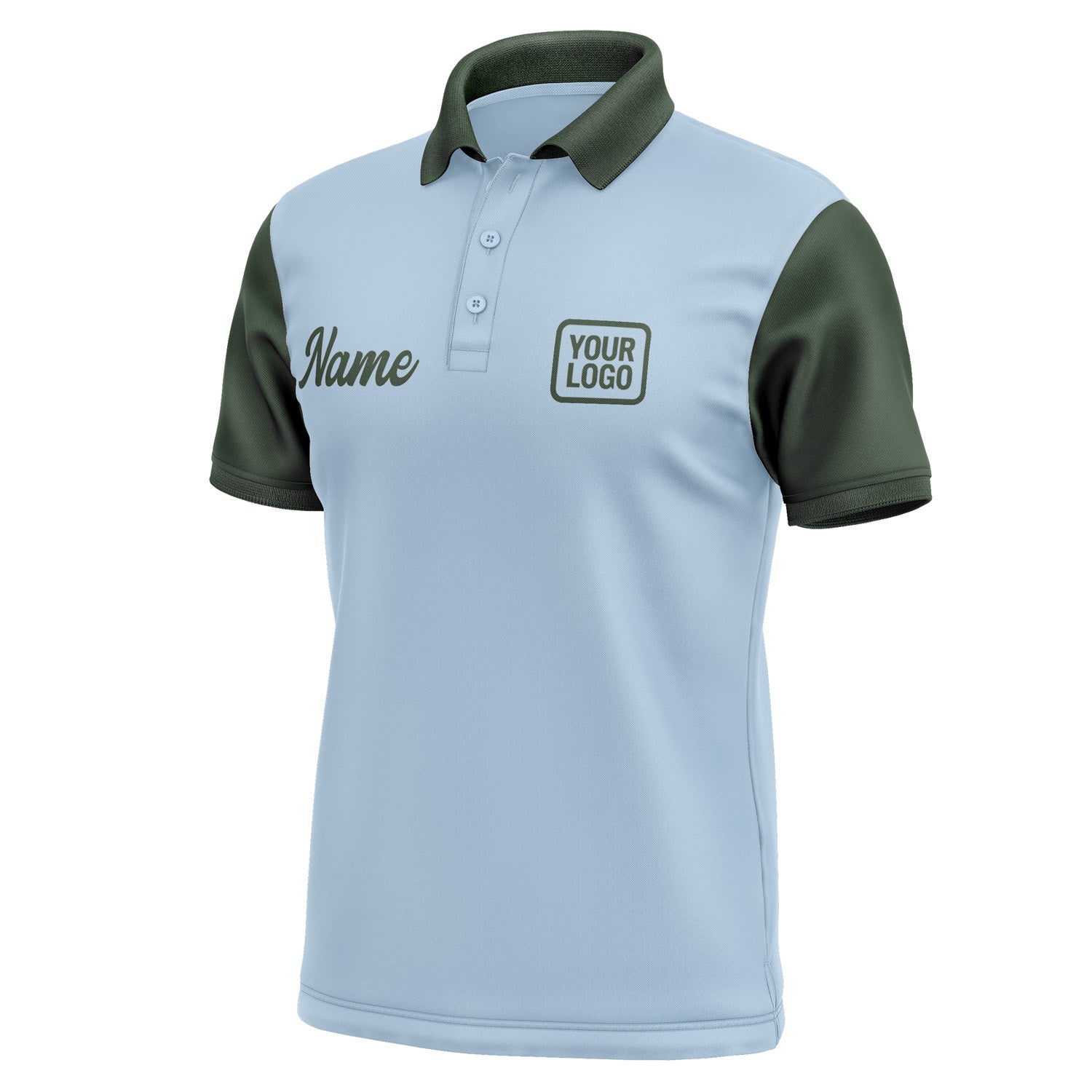 Custom Light Blue Dark Green Short-Sleeve Polo Shirt PO080606B106