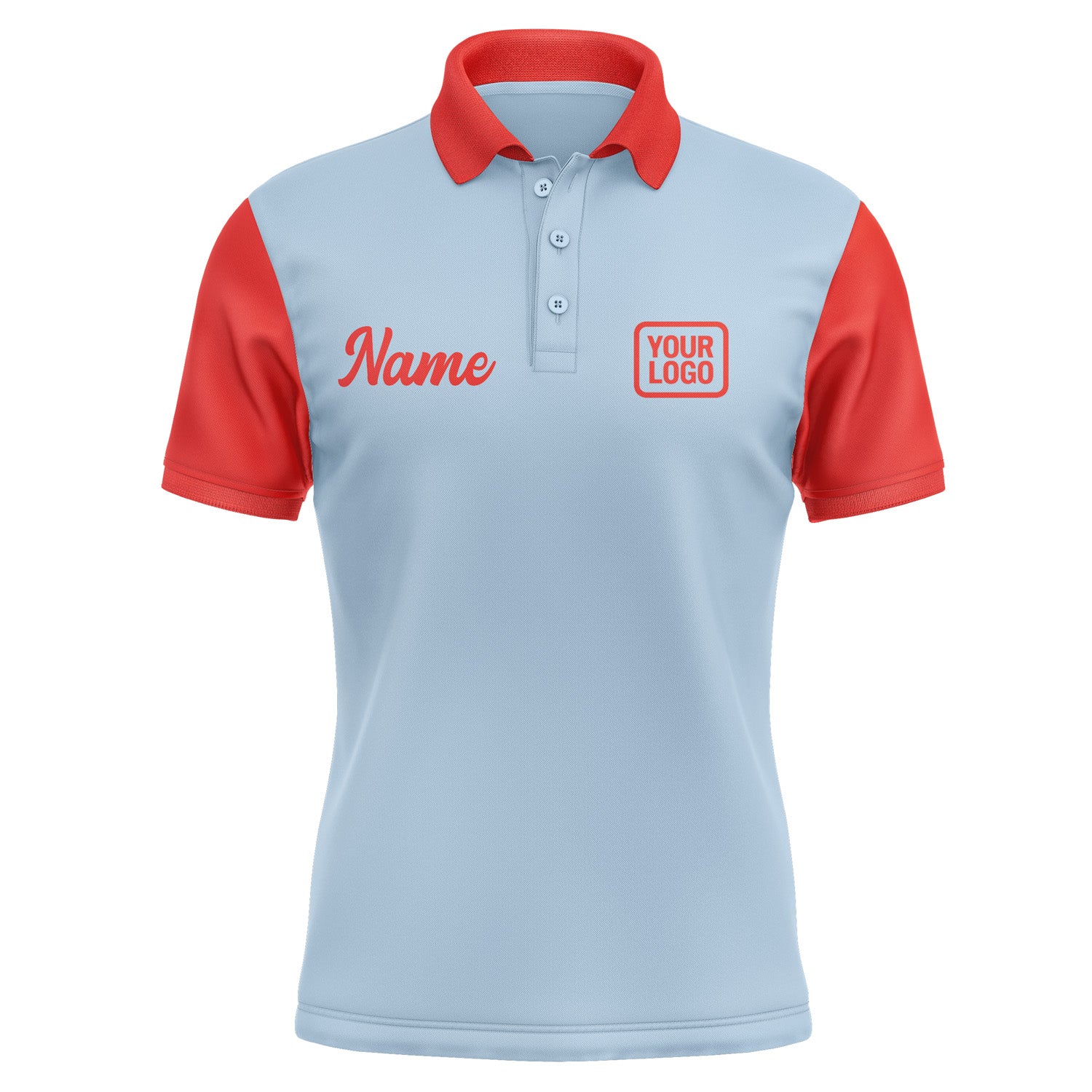Custom Light Blue Orange Red Short-Sleeve Polo Shirt PO081212B112