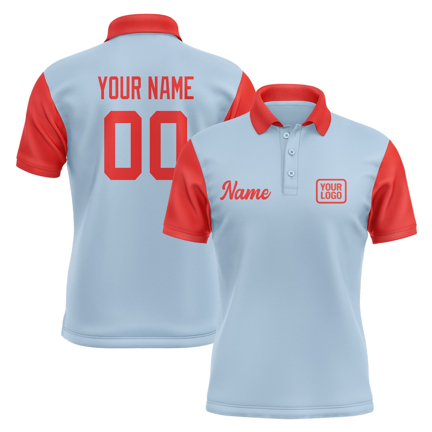 Custom Light Blue Orange Red Short-Sleeve Polo Shirt PO081212B112