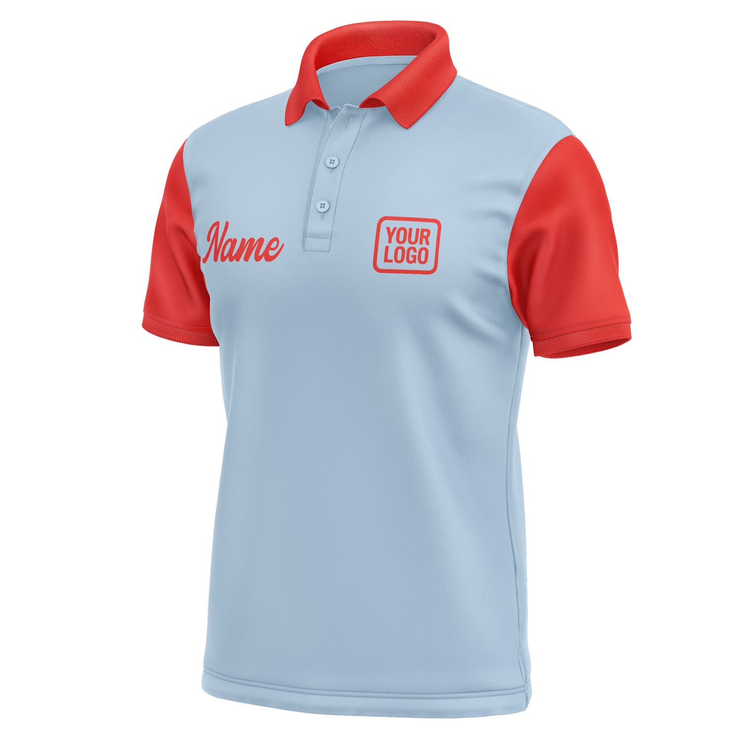 Custom Light Blue Orange Red Short-Sleeve Polo Shirt PO081212B112