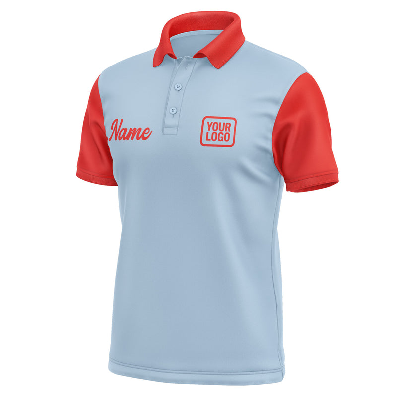 Custom Light Blue Orange Red Short-Sleeve Polo Shirt PO081212B112