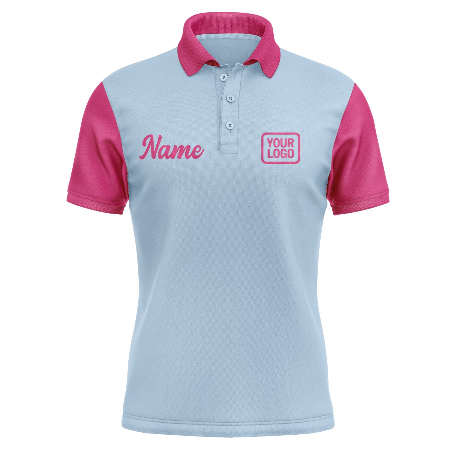 Custom Light Blue Pink Short-Sleeve Polo Shirt PO081313B113