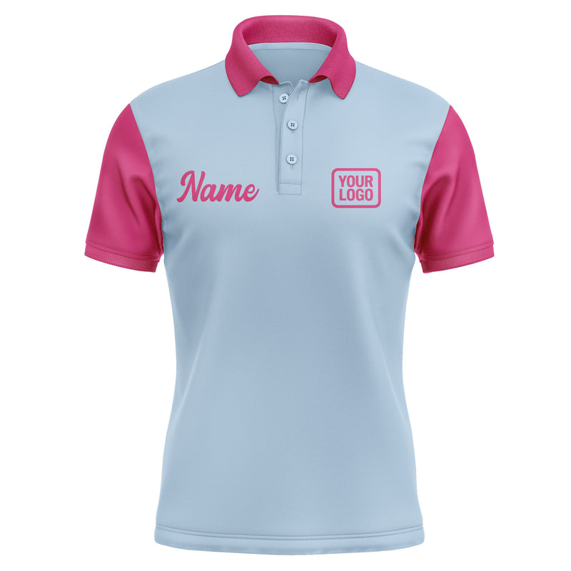 Custom Light Blue Pink Short-Sleeve Polo Shirt PO081313B113