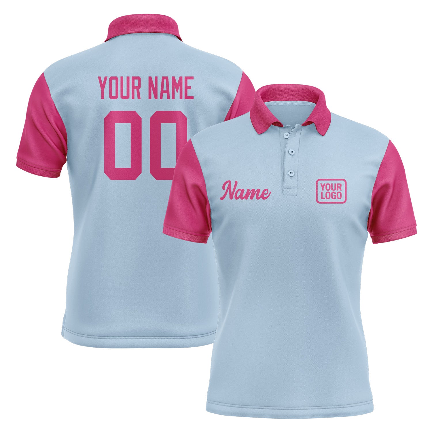 Custom Light Blue Pink Short-Sleeve Polo Shirt PO081313B113