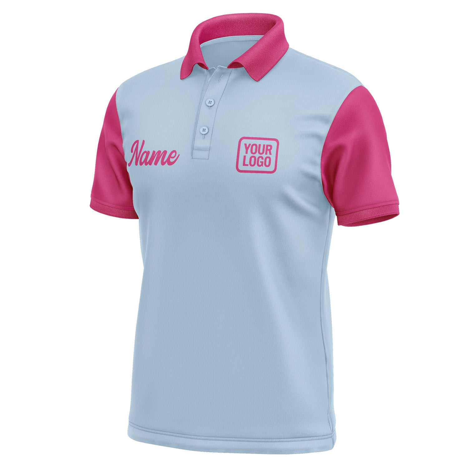Custom Light Blue Pink Short-Sleeve Polo Shirt PO081313B113