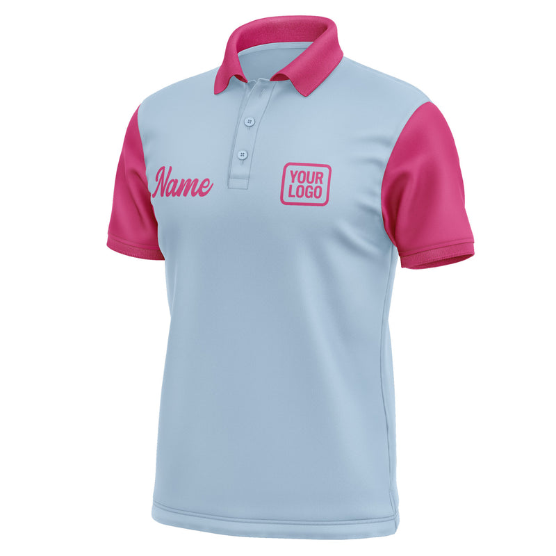Custom Light Blue Pink Short-Sleeve Polo Shirt PO081313B113