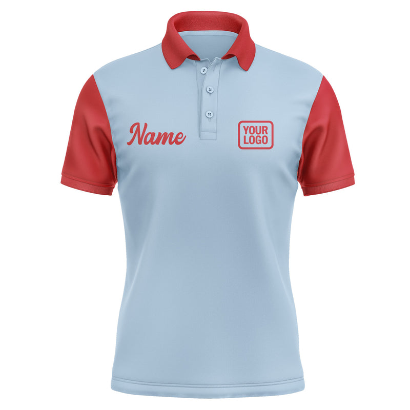Custom Light Blue Red Short-Sleeve Polo Shirt PO081414B114