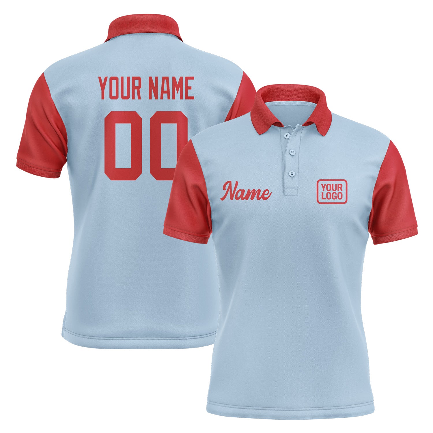 Custom Light Blue Red Short-Sleeve Polo Shirt PO081414B114