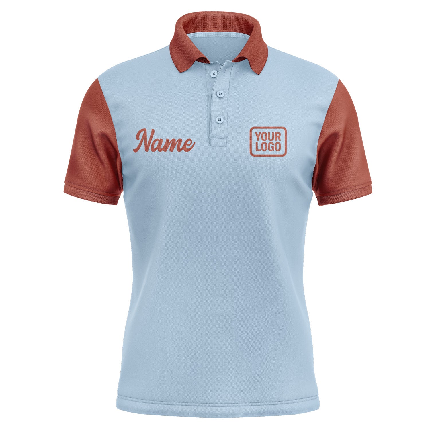 Custom Light Blue Coral Red Short-Sleeve Polo Shirt PO081616B116
