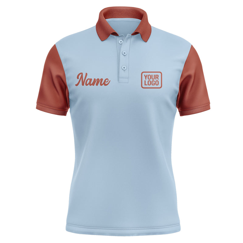 Custom Light Blue Coral Red Short-Sleeve Polo Shirt PO081616B116
