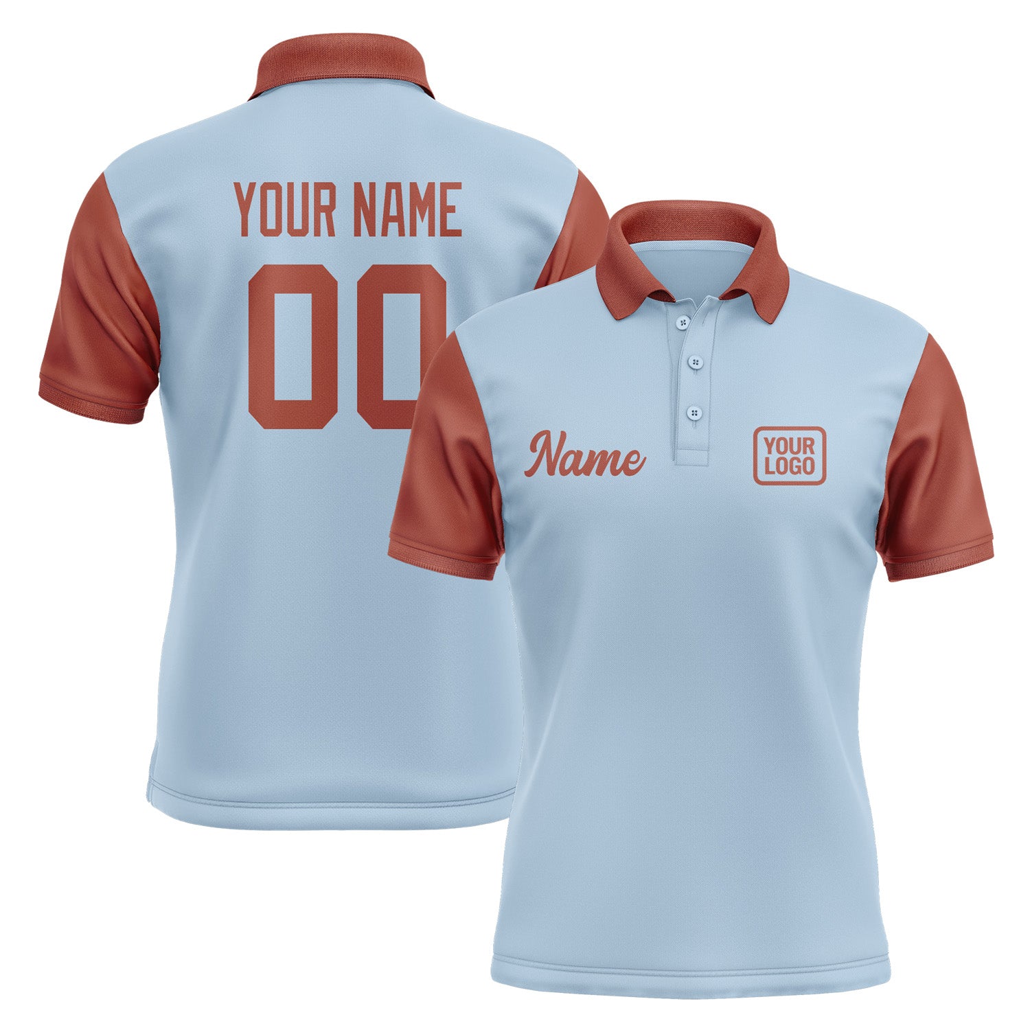 Custom Light Blue Coral Red Short-Sleeve Polo Shirt PO081616B116