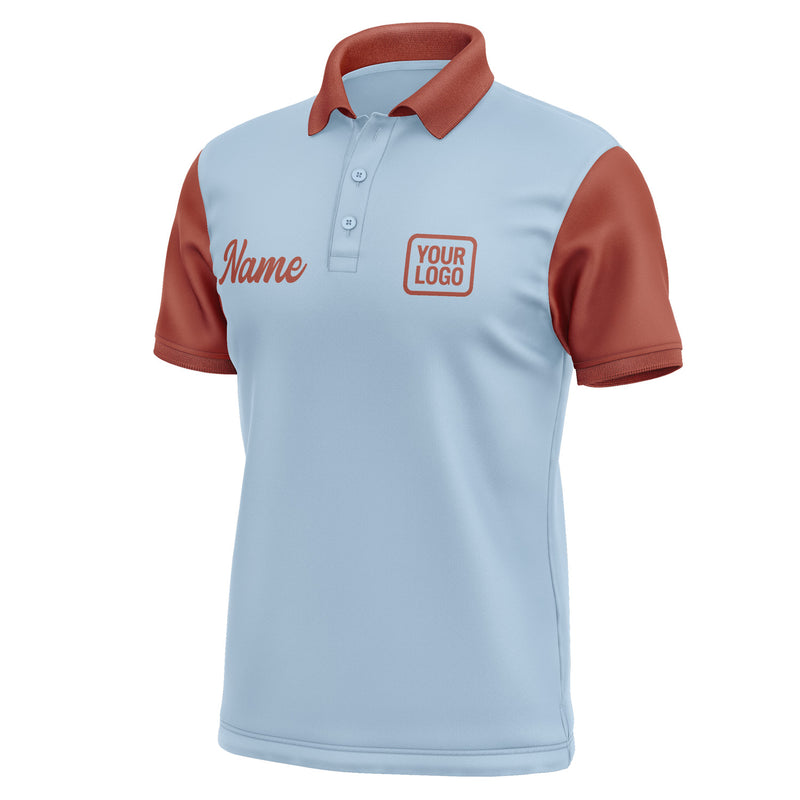 Custom Light Blue Coral Red Short-Sleeve Polo Shirt PO081616B116