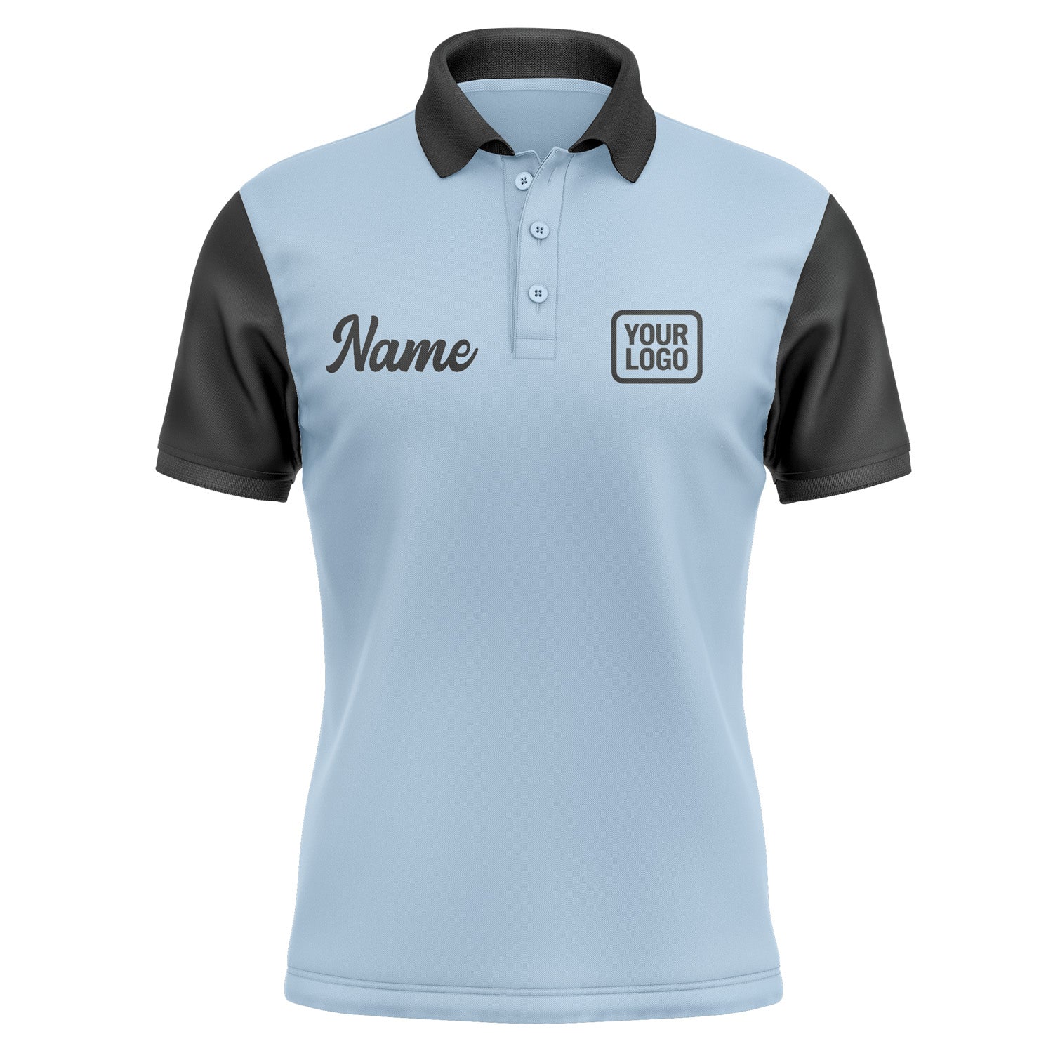 Custom Light Blue Black Short-Sleeve Polo Shirt PO081717B117