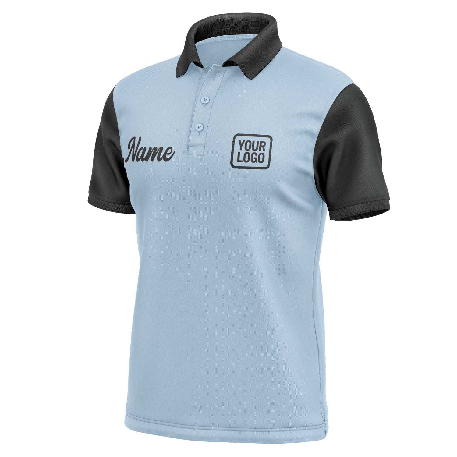 Custom Light Blue Black Short-Sleeve Polo Shirt PO081717B117