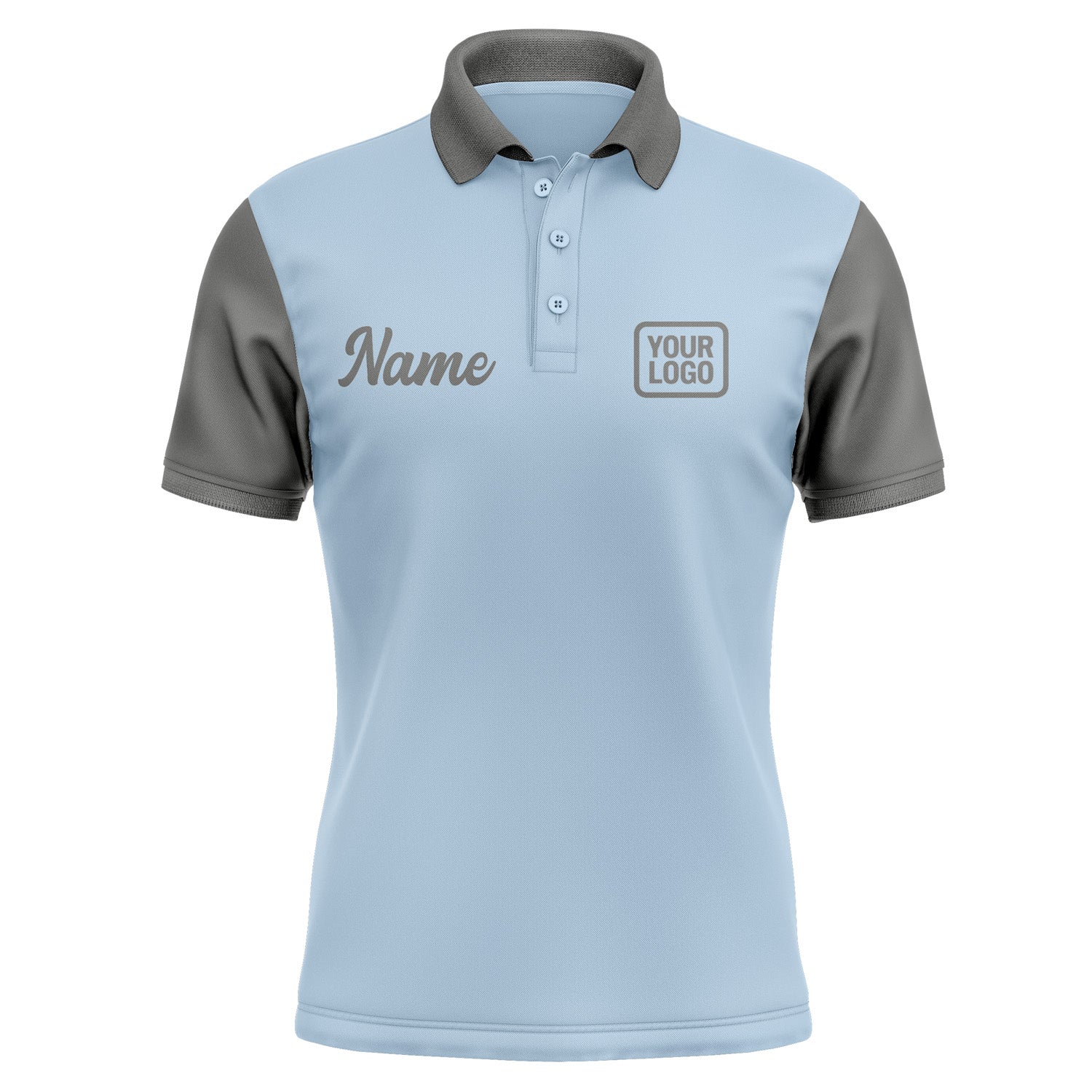 Custom Light Blue Dark Grey Short-Sleeve Polo Shirt PO082020B120