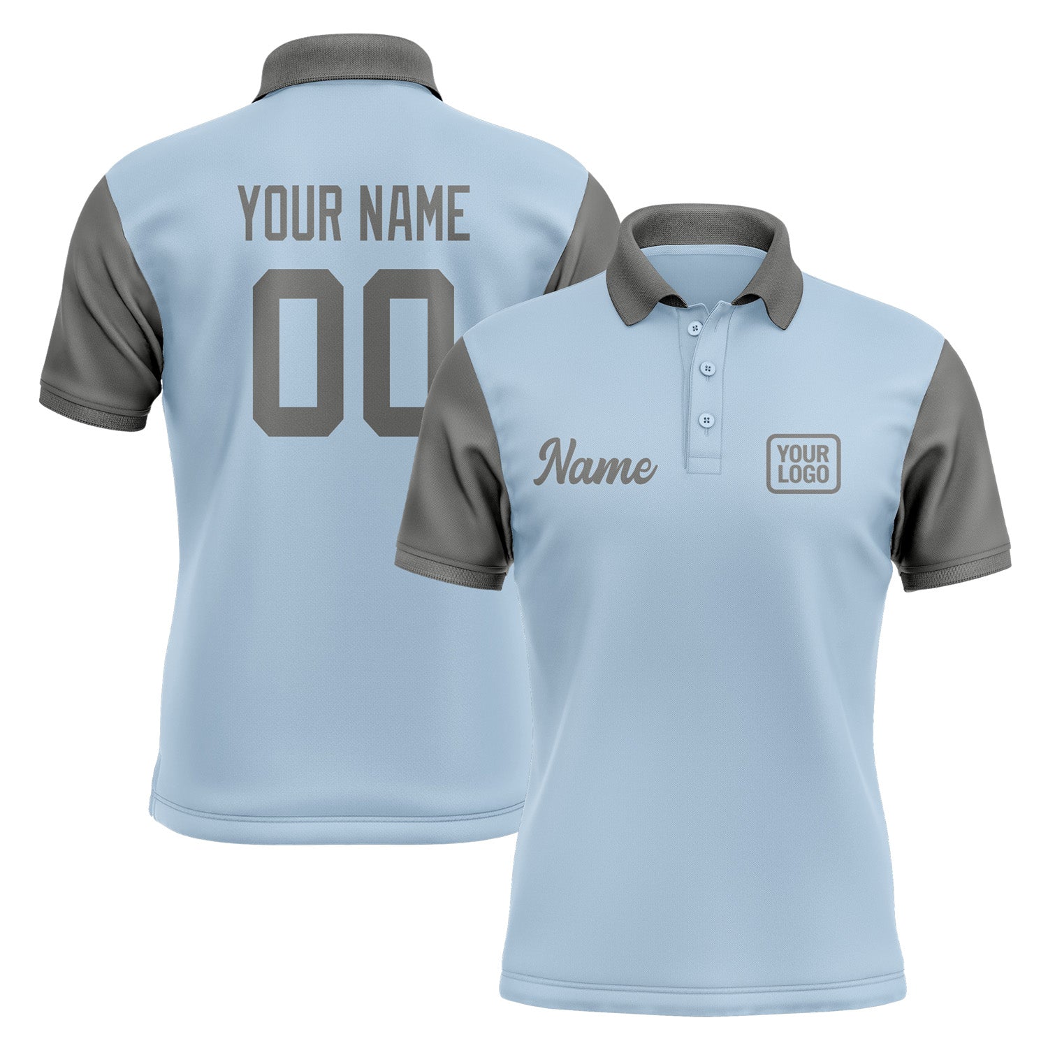 Custom Light Blue Dark Grey Short-Sleeve Polo Shirt PO082020B120