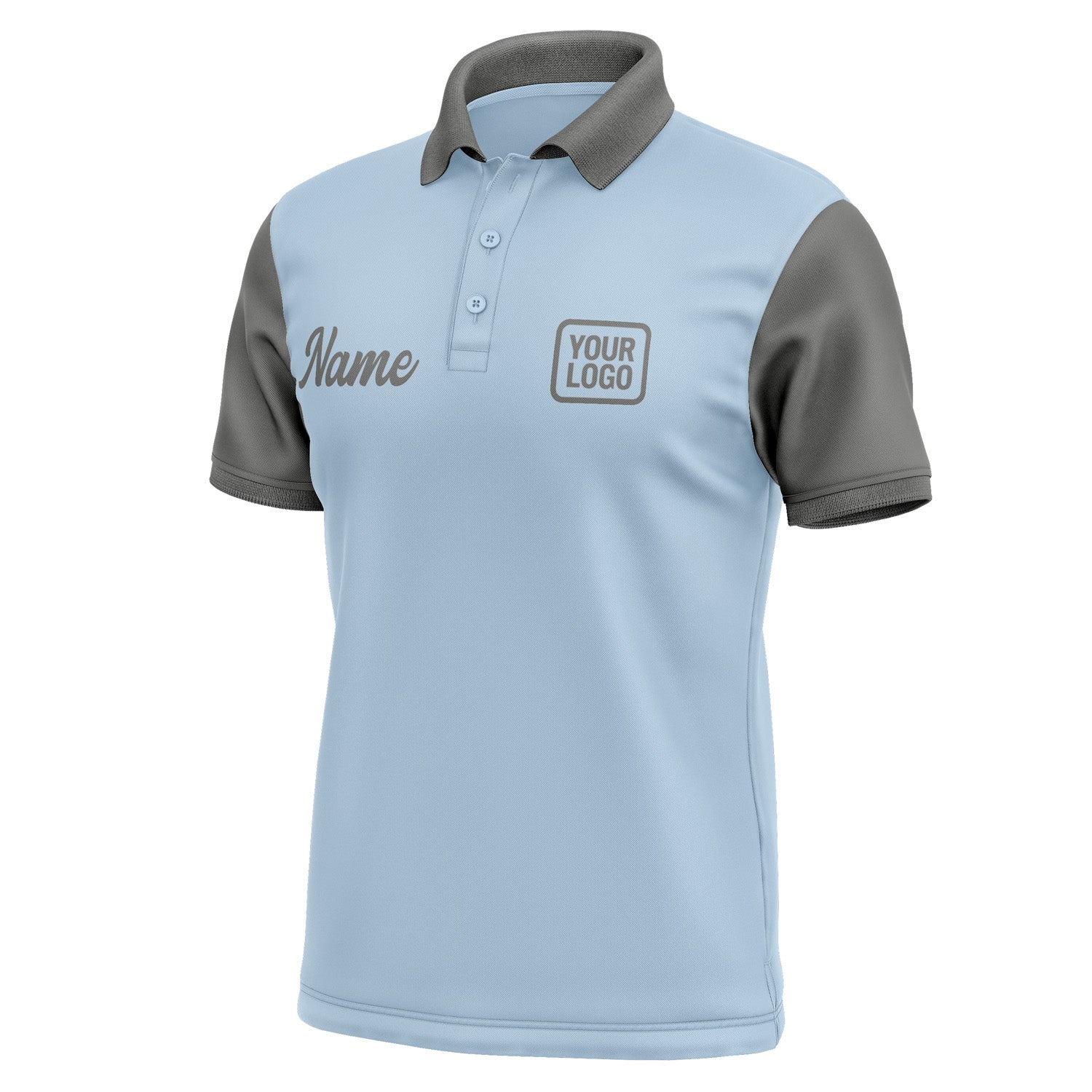 Custom Light Blue Dark Grey Short-Sleeve Polo Shirt PO082020B120