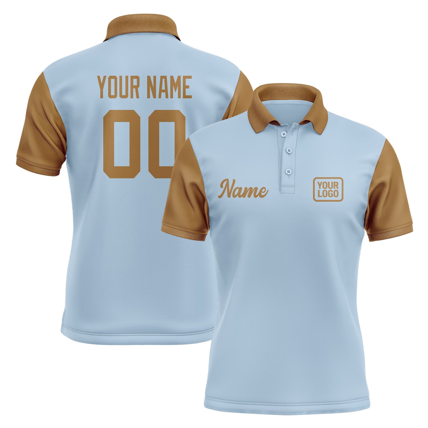 Custom Light Blue Khaki Short-Sleeve Polo Shirt PO082222B122
