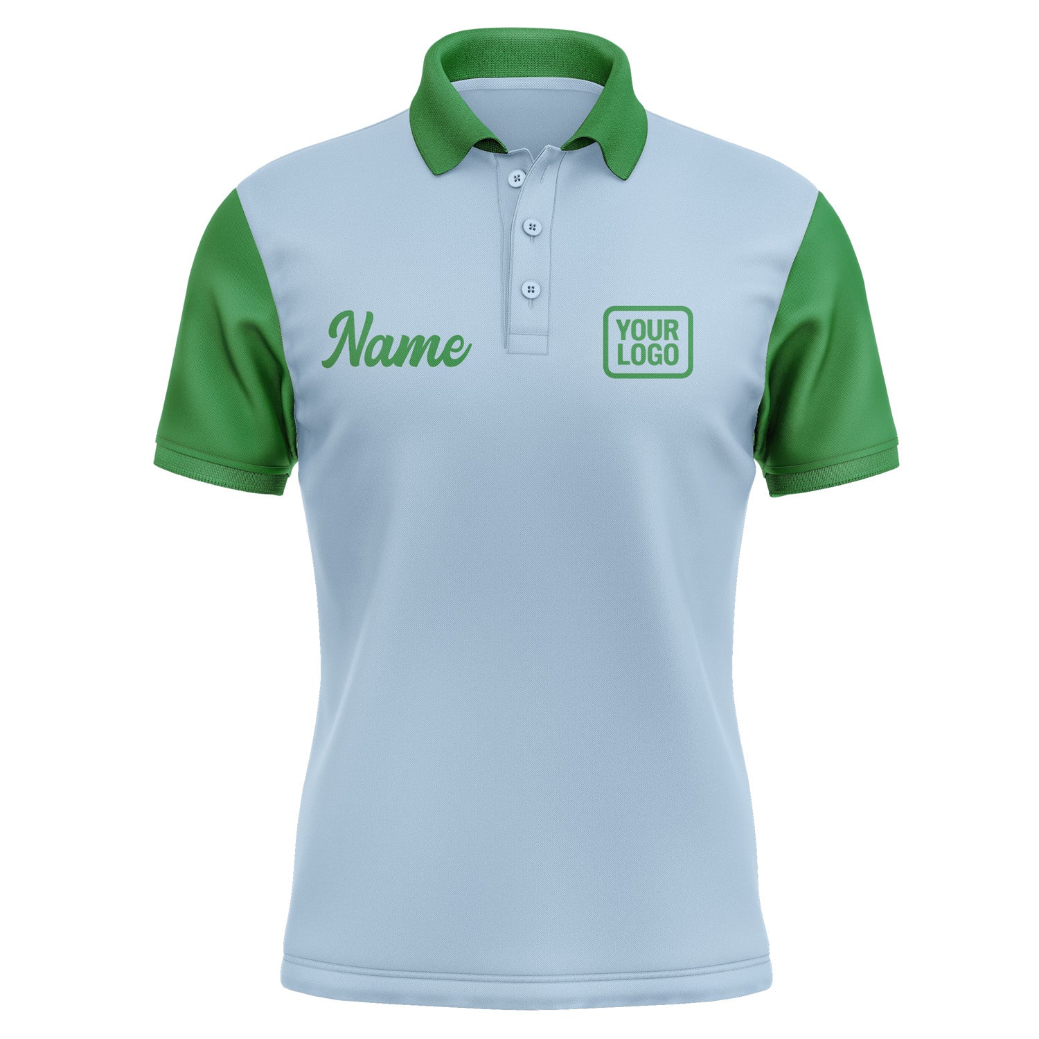 Custom Light Blue Emerald Green Short-Sleeve Polo Shirt PO082424B124