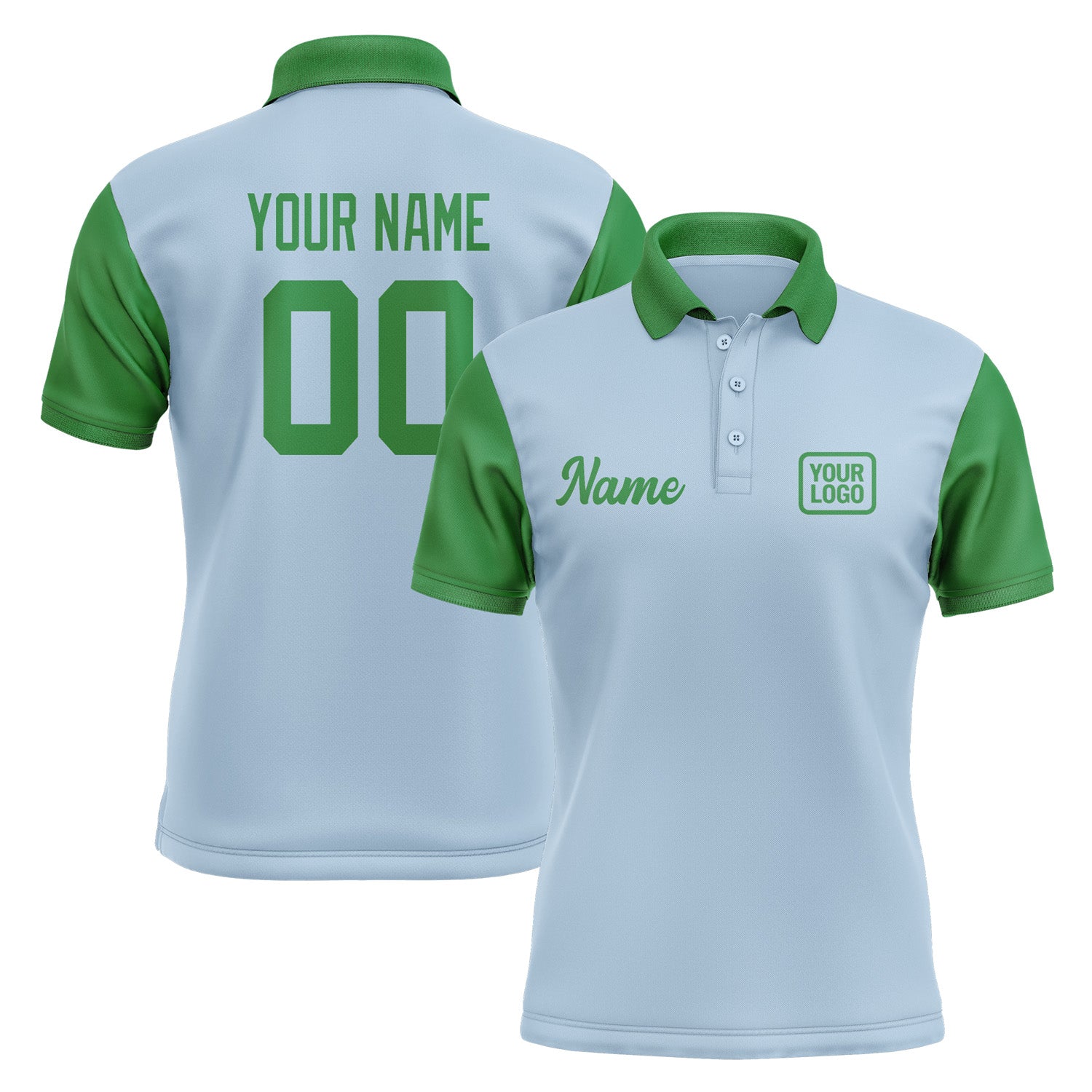 Custom Light Blue Emerald Green Short-Sleeve Polo Shirt PO082424B124