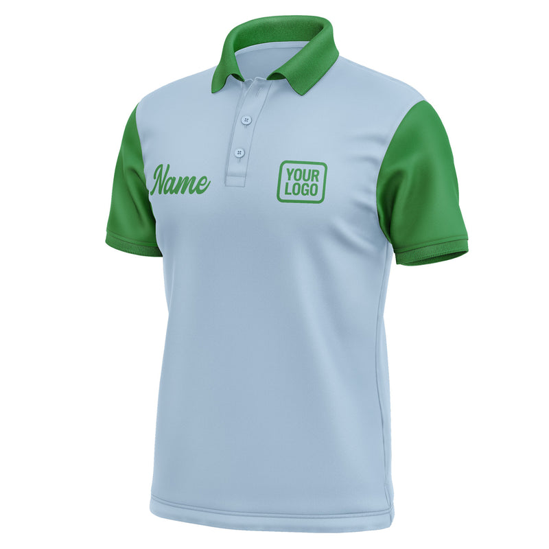Custom Light Blue Emerald Green Short-Sleeve Polo Shirt PO082424B124