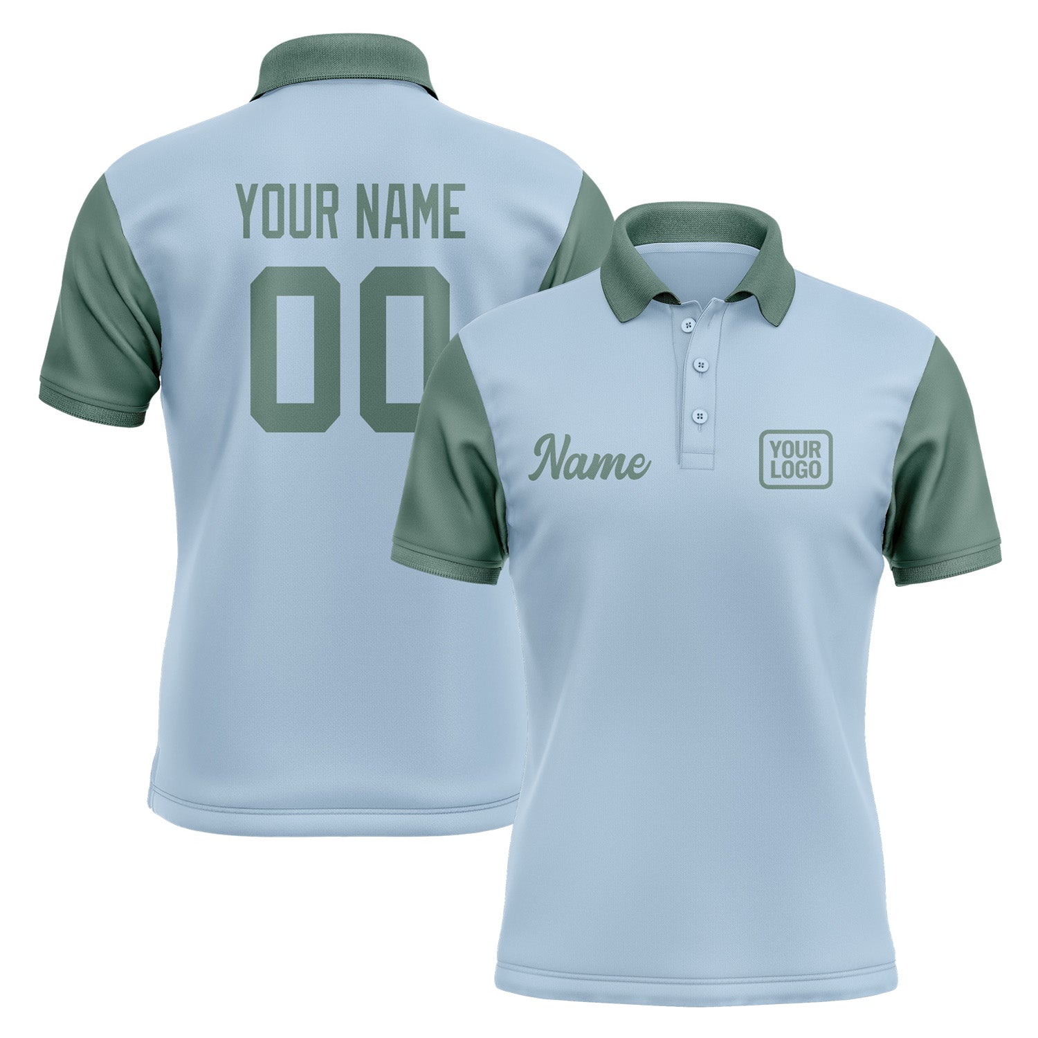 Custom Light Blue Blue Green Short-Sleeve Polo Shirt PO082727B127
