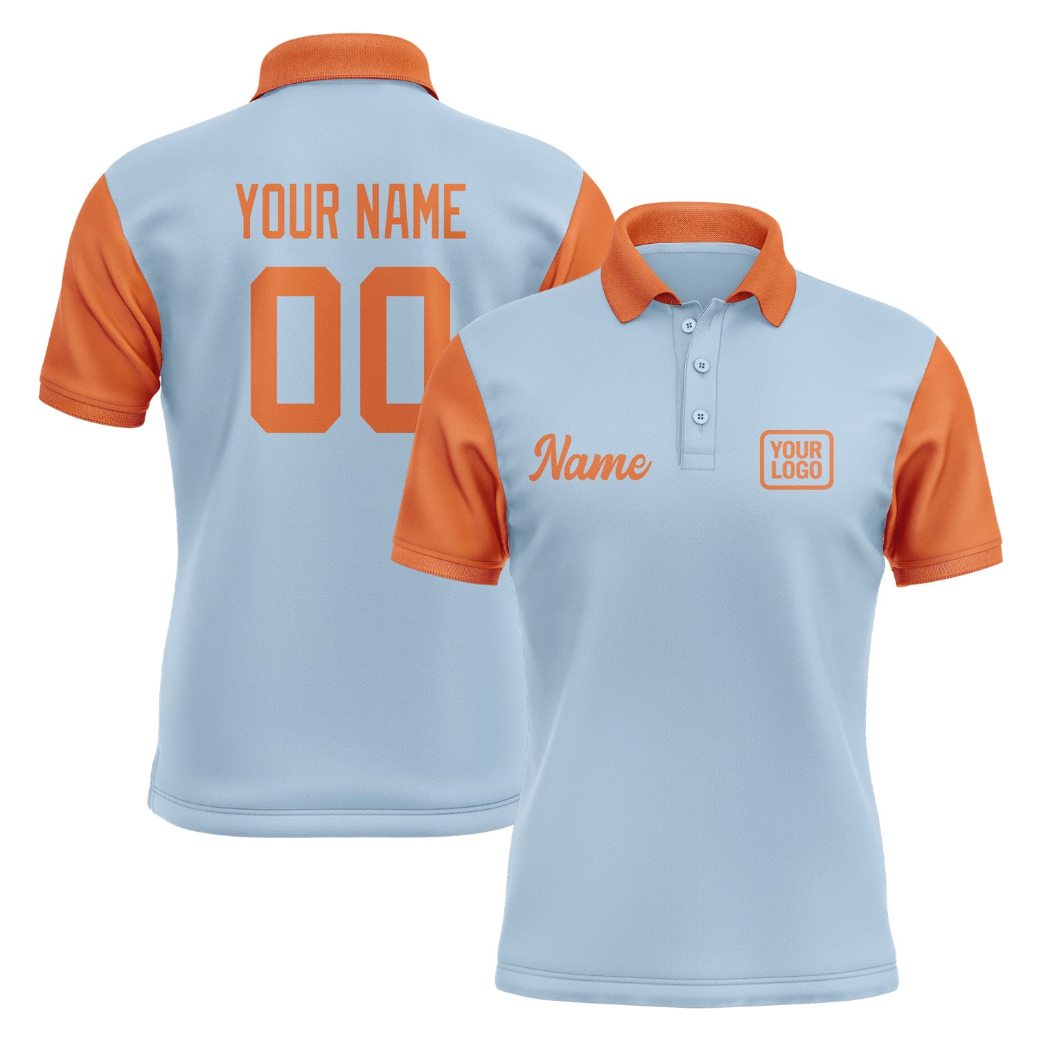 Custom Light Blue Orange Short-Sleeve Polo Shirt PO082828B128
